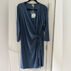 Anne Klein blue & black polka dot dress